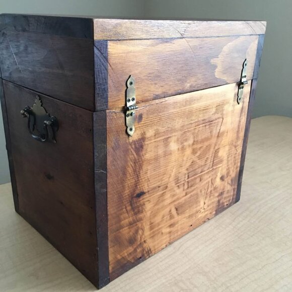 Vintage Large Storage Box Solid Hardwood Lid/Lock/Key Brass Hardware | 14x13x10 - Picture 10 of 11